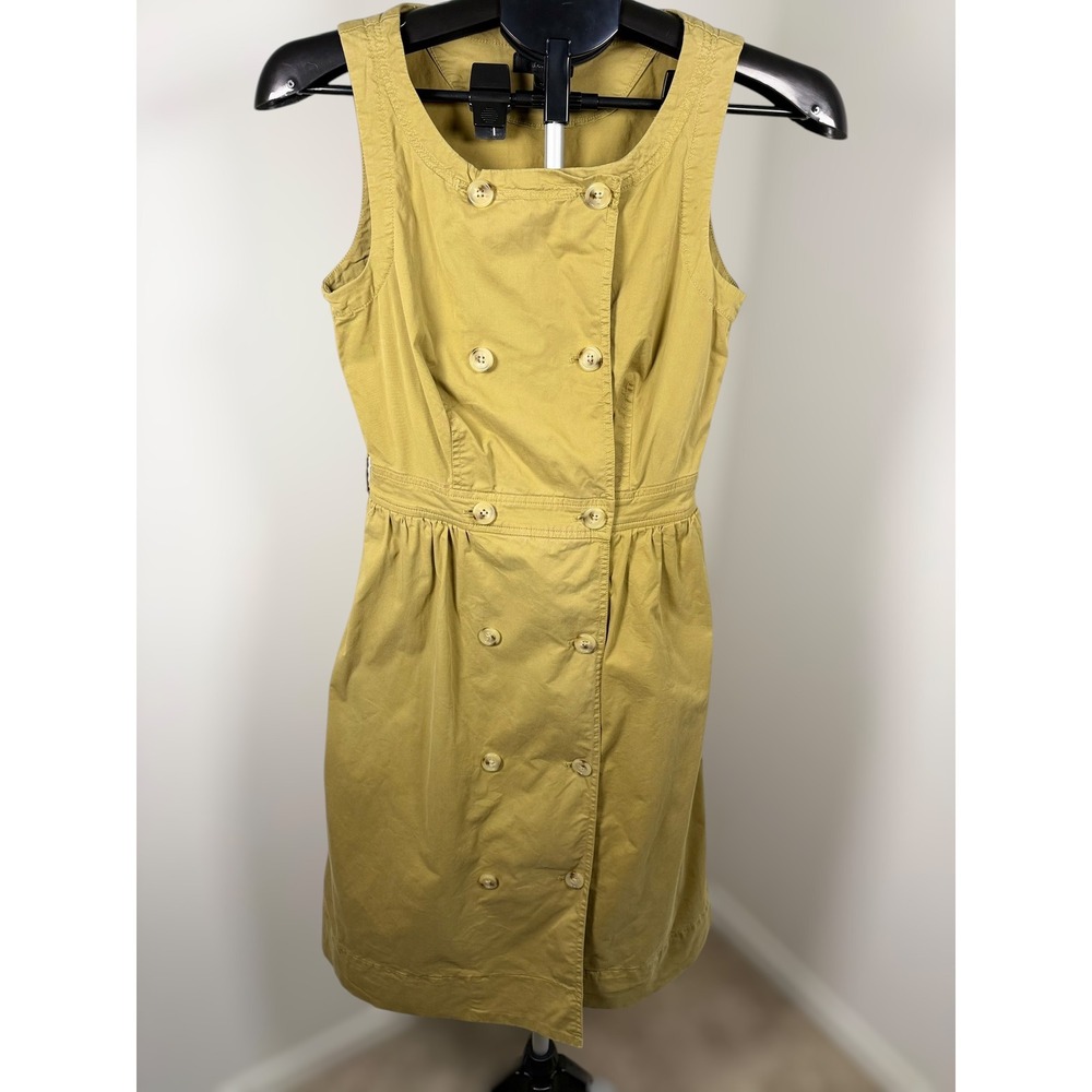 J. Crew Green Double Breasted Sleeveless Cotton Twill Preppy Dress Size 00